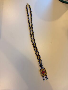Vintage Handmade Native American Woven Necklace with Beaded Pendant
